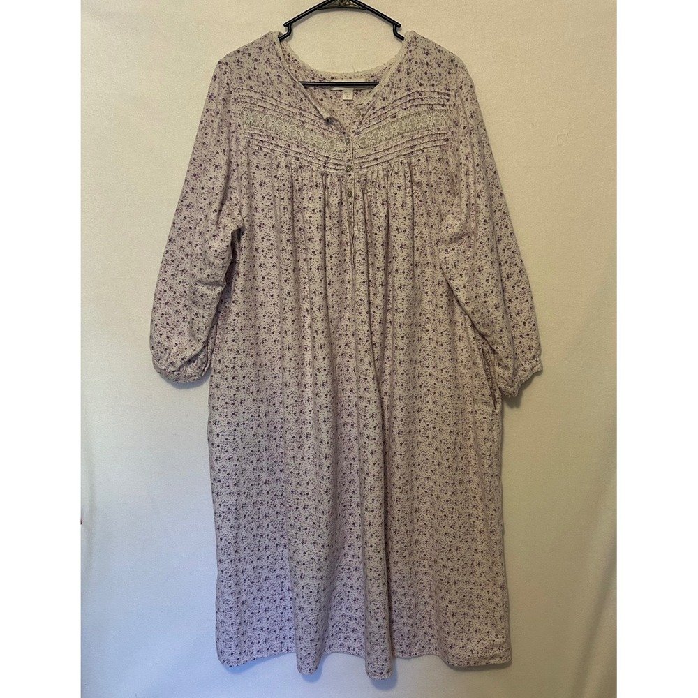 Eileen West XL Floral Print Long Sleeve Nightgown Lace Trim Cottagecore